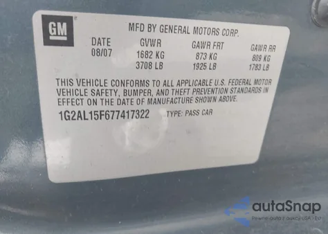 2007 Pontiac G5 z USA, uszkodzony, nr VIN 1G2AL15F677417322